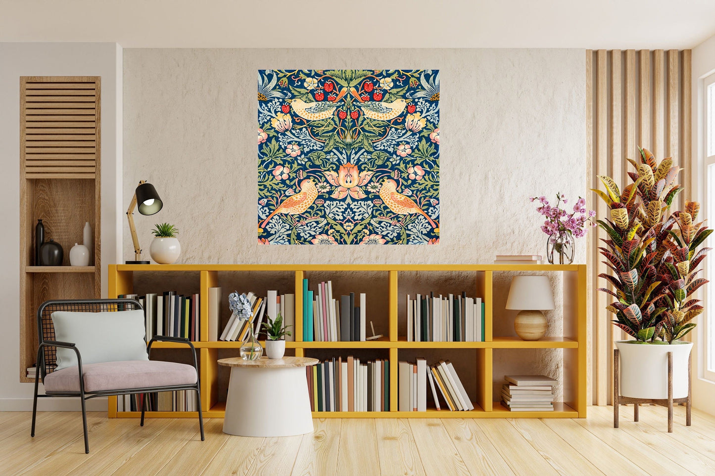 Tile Mural/Mosaic Ceramic Panel of Strawberry Thief - William Morris Pattern - Bird Mural - Botanical Print - Tile Mural Mosaic
