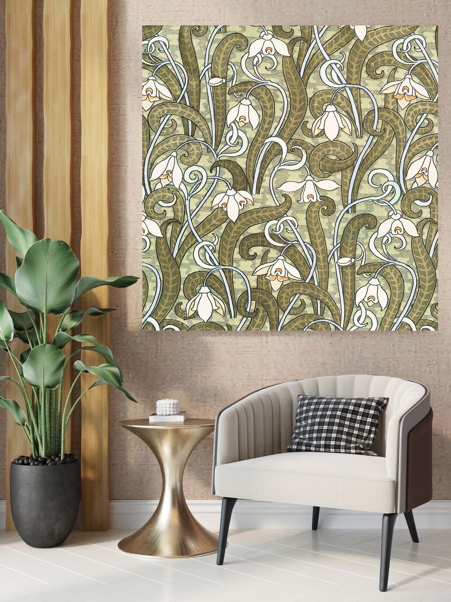 Tile Mural/Mosaic Ceramic Panel of Flower Art Nouveau - Maurice Pillard Pattern - Flower Mural - Botanical Print - Tile Mural Mosaic
