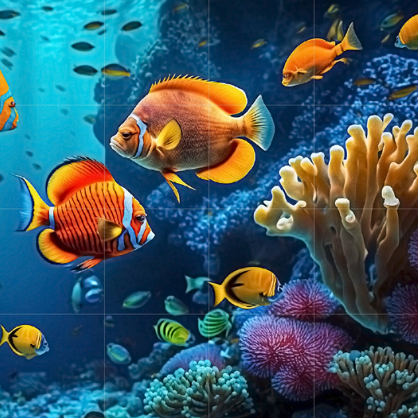 Tile Mural/Mosaic Ceramic Panel of Sea Coral Reef - Coral Reef Wall Print -Ocean Life Print -Fish Mural -Gloss Tiles - Fish Mosaic