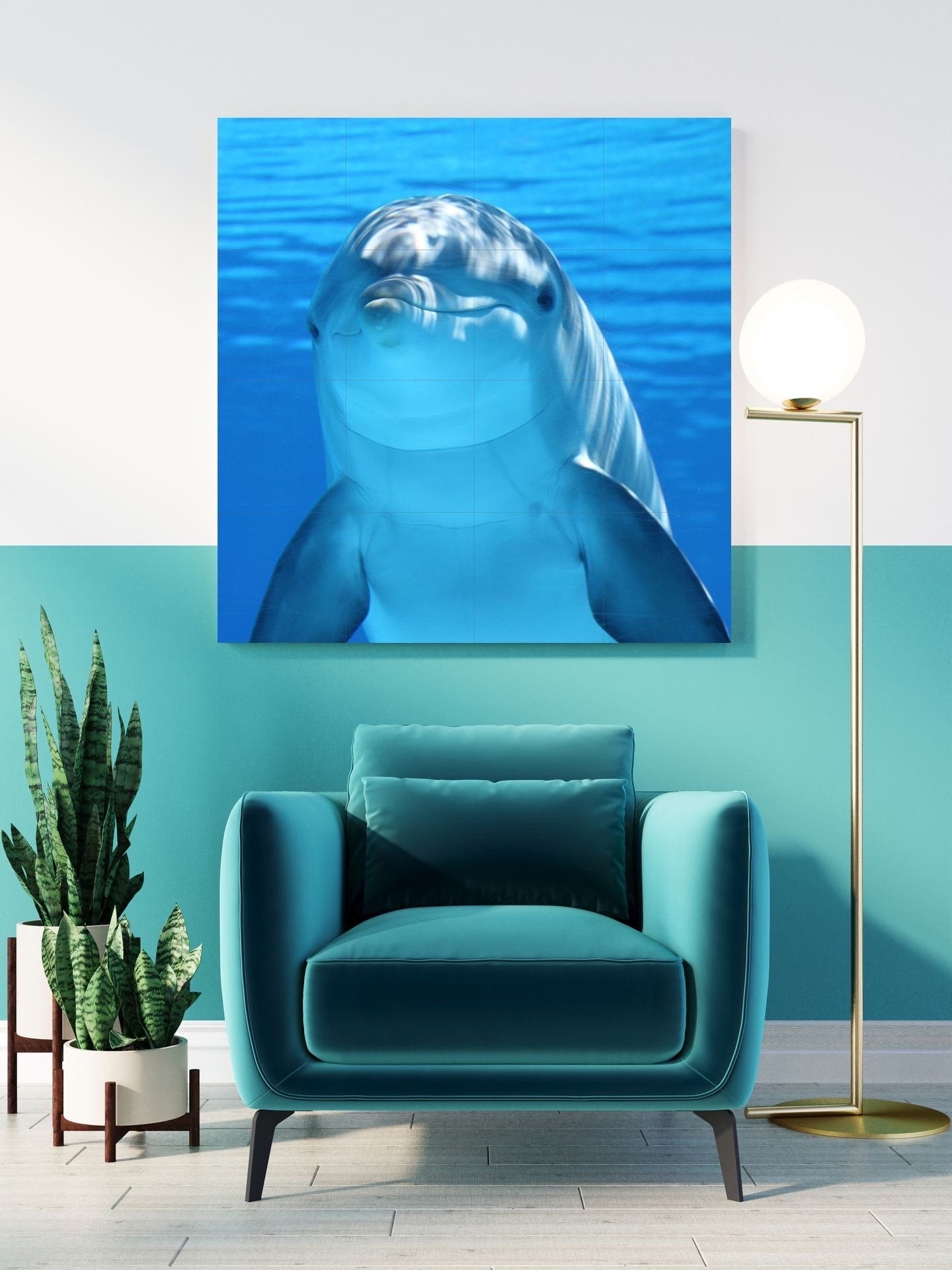 Tile Mural/Mosaic Ceramic Panel of Dolphin Mural - Dolphin Wall Art - Ocean Life Print - Dolphin Home Decor -Tile Mosaic - Sea Animal Art