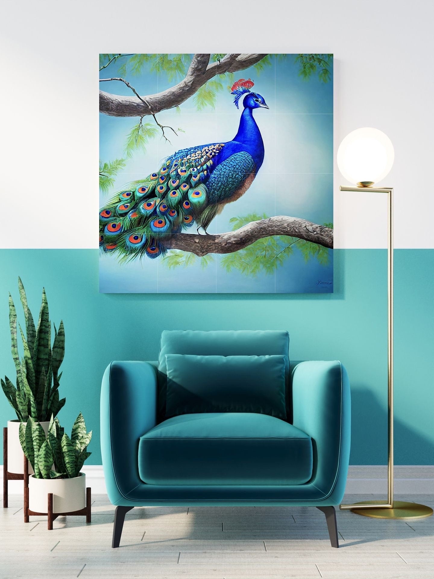 Tile Mural/Mosaic Ceramic Panel of Peacock - Bird Wall Art Home Decor - Peacock Mural - Gloss Tiles - Peacock Tile Mosaic - Bird Print