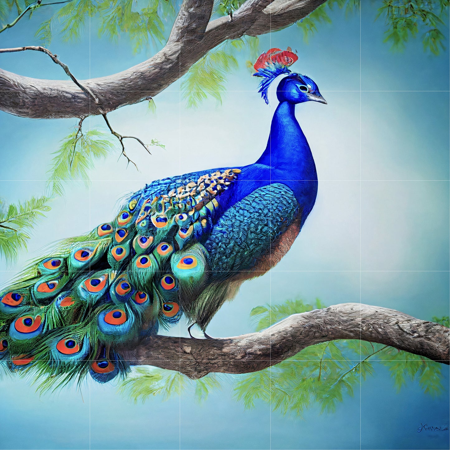 Tile Mural/Mosaic Ceramic Panel of Peacock - Bird Wall Art Home Decor - Peacock Mural - Gloss Tiles - Peacock Tile Mosaic - Bird Print