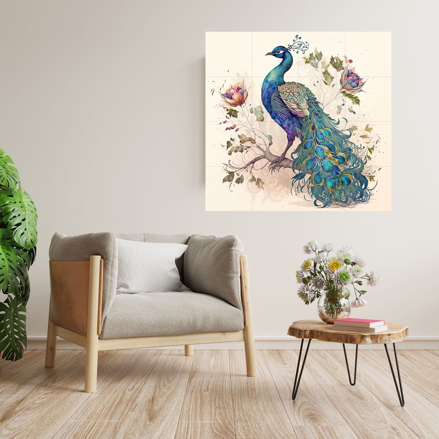 Tile Mural/Mosaic Ceramic Panel of Peacock - Bird Wall Art Home Decor - Peacock Mural - Gloss Tiles - Peacock Tile Mosaic - Bird Print