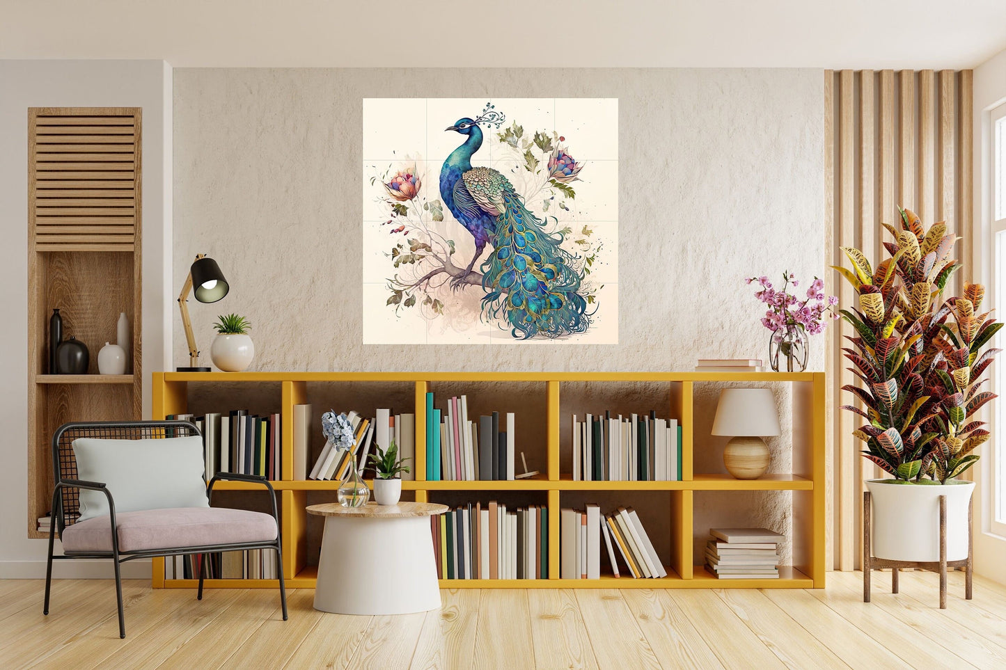 Tile Mural/Mosaic Ceramic Panel of Peacock - Bird Wall Art Home Decor - Peacock Mural - Gloss Tiles - Peacock Tile Mosaic - Bird Print