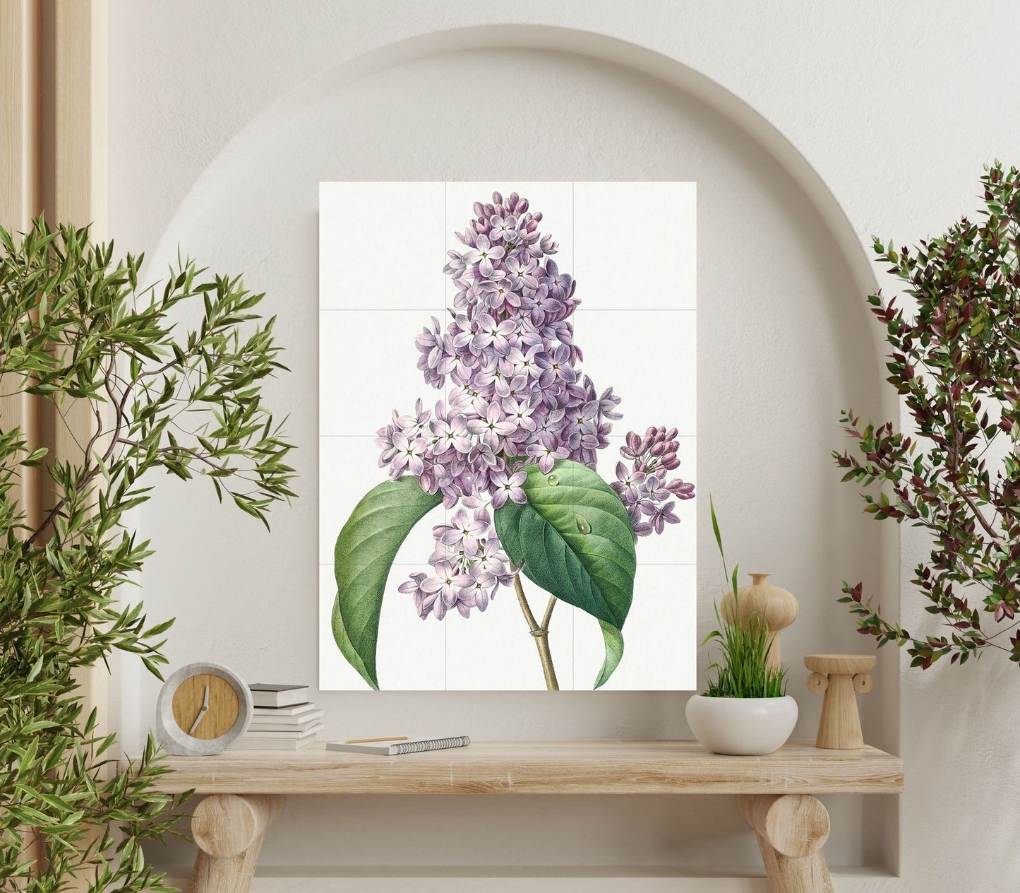 Tile Mural/Mosaic Ceramic Panel of Lilac - Pierre-Joseph Redoute - Flower Wall Art - Vintage Botanical Print - Lilac Print Home Decor