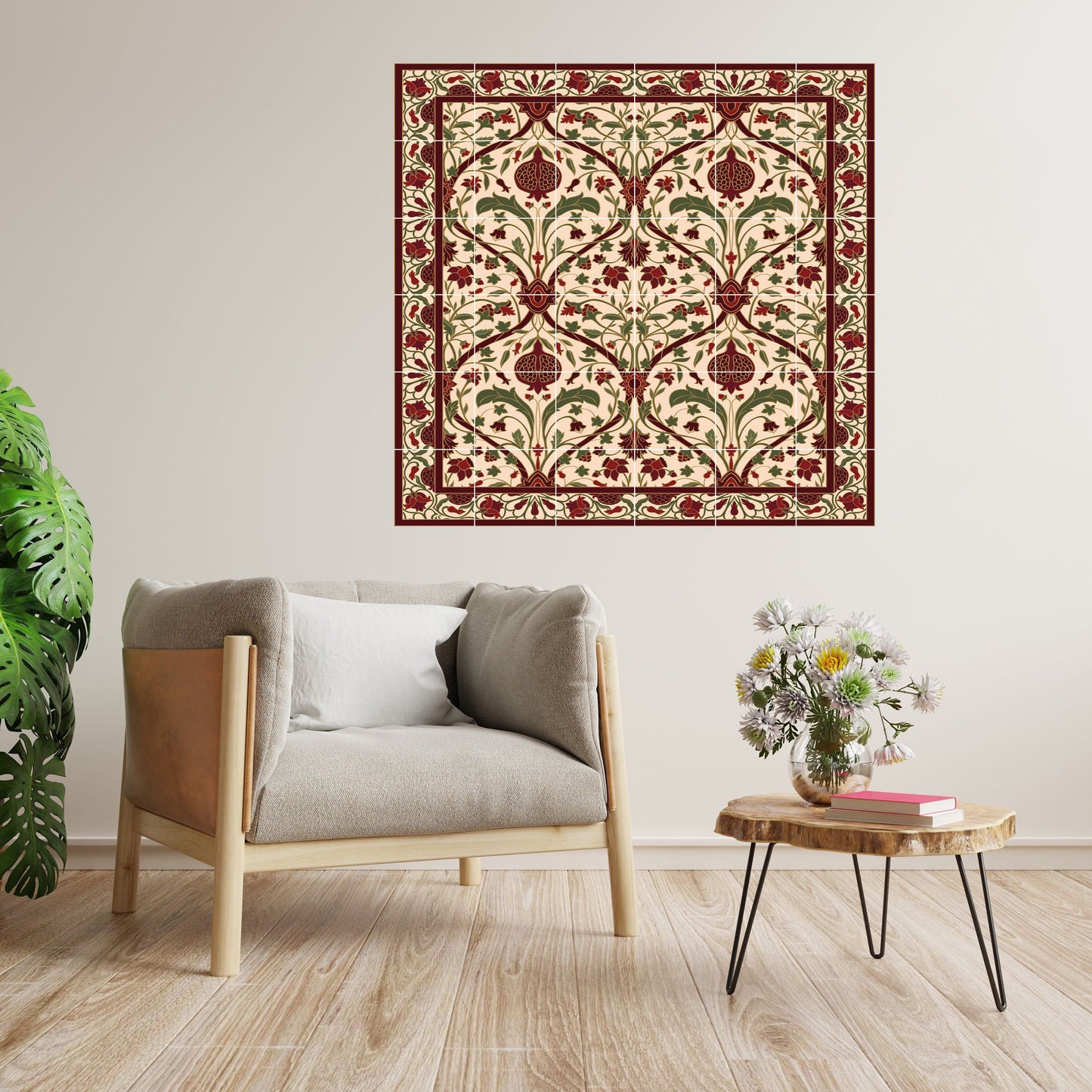 Flower Art Nouveau Ceramic Tile Mural/Mosaic - Floral Art Nouveau -Pattern Art Print - Flower Mural - Botanical Print - Art Nouveau Wall Art