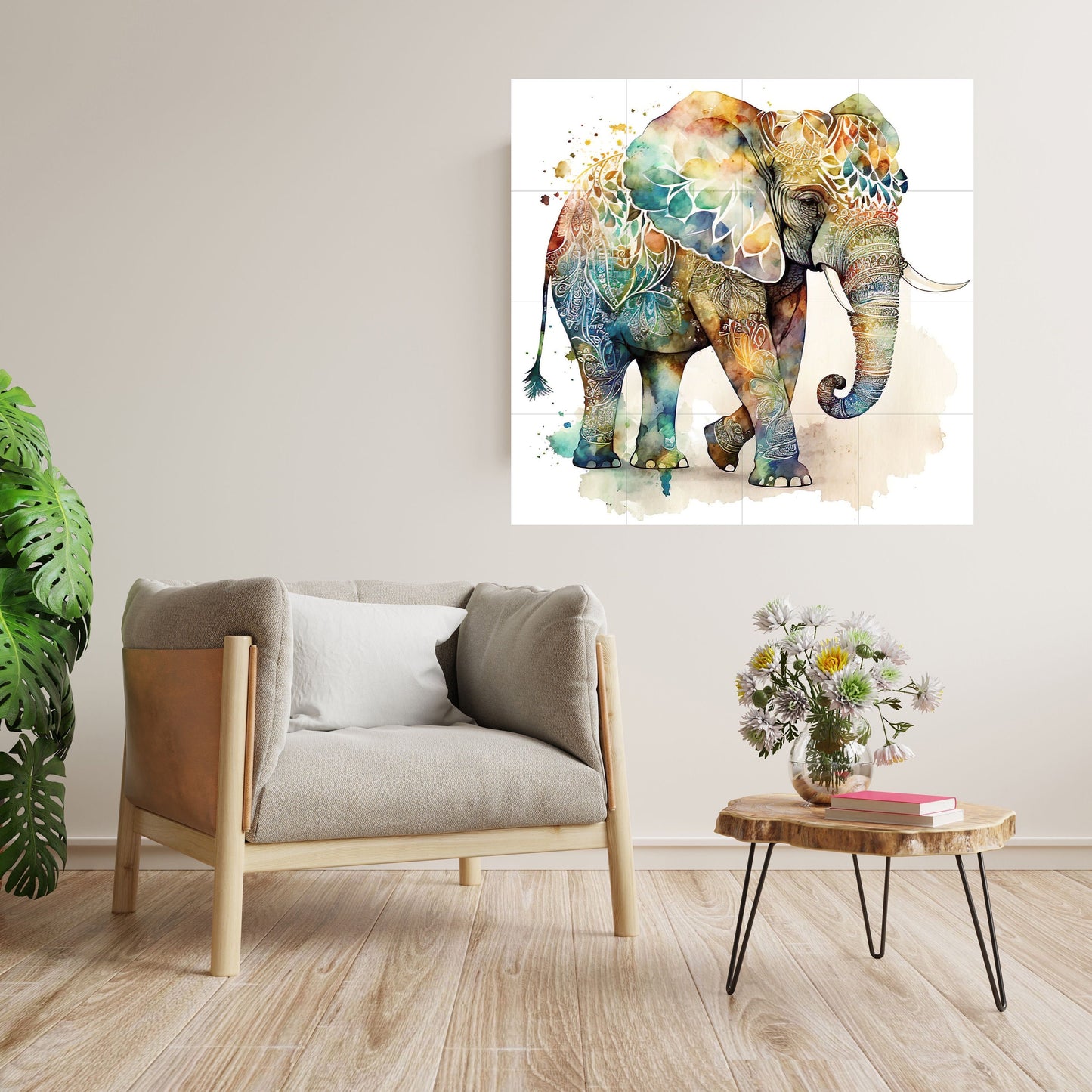 Tile Mural/Mosaic Ceramic Panel of Elephant - Elephant Wall Art Print -Elephant Tile Mural - Elephant Mosaic - Gloss Tiles - Elephant Safari