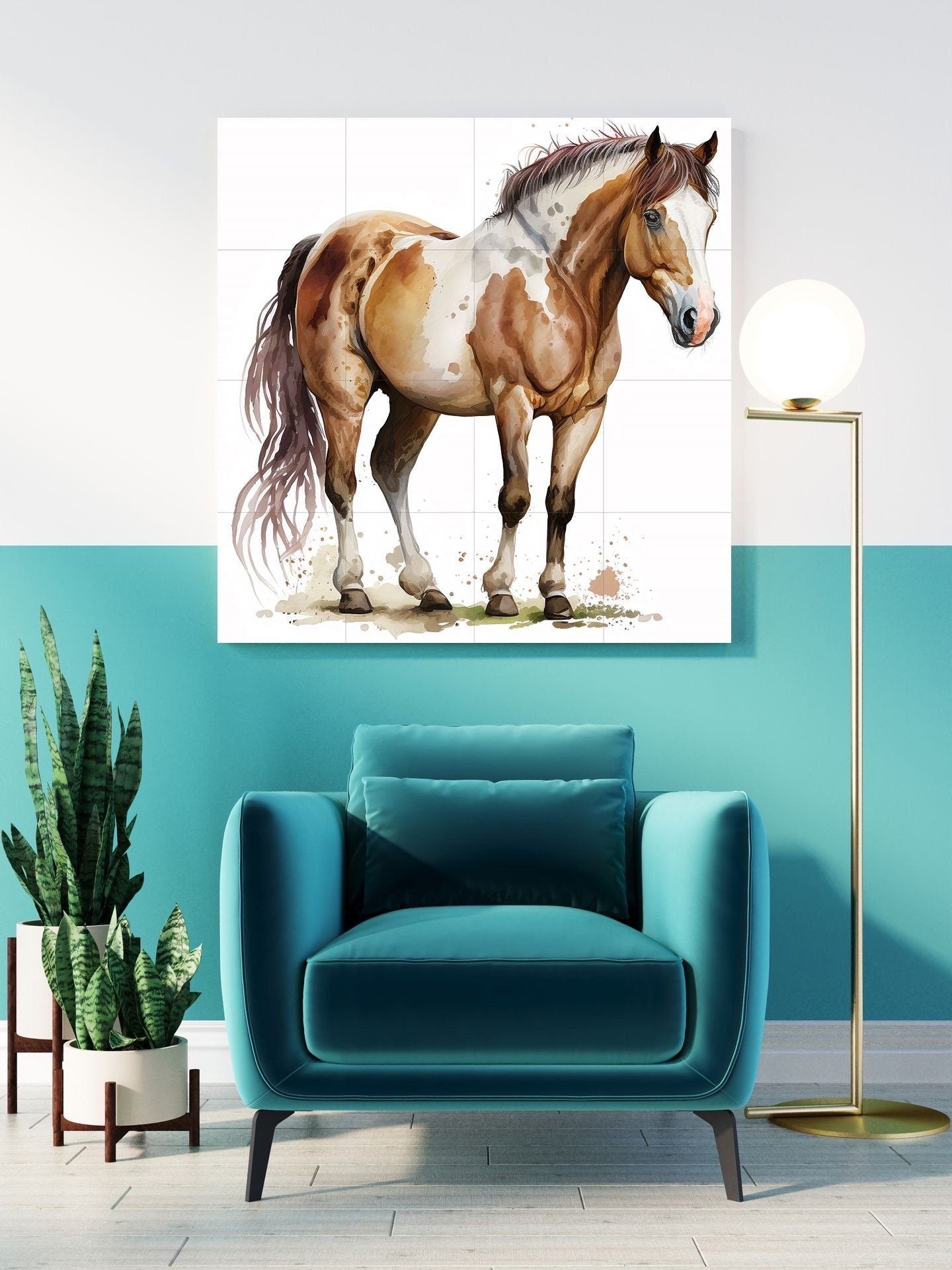 Tile Mural/Mosaic Ceramic Panel of Watercolour Horse - Countryside Mural - Horse Wall Art - Tile Mural - Gloss Tiles - Horse Tile Mosaic