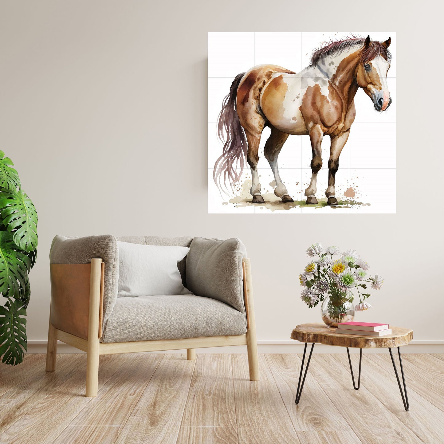 Tile Mural/Mosaic Ceramic Panel of Watercolour Horse - Countryside Mural - Horse Wall Art - Tile Mural - Gloss Tiles - Horse Tile Mosaic