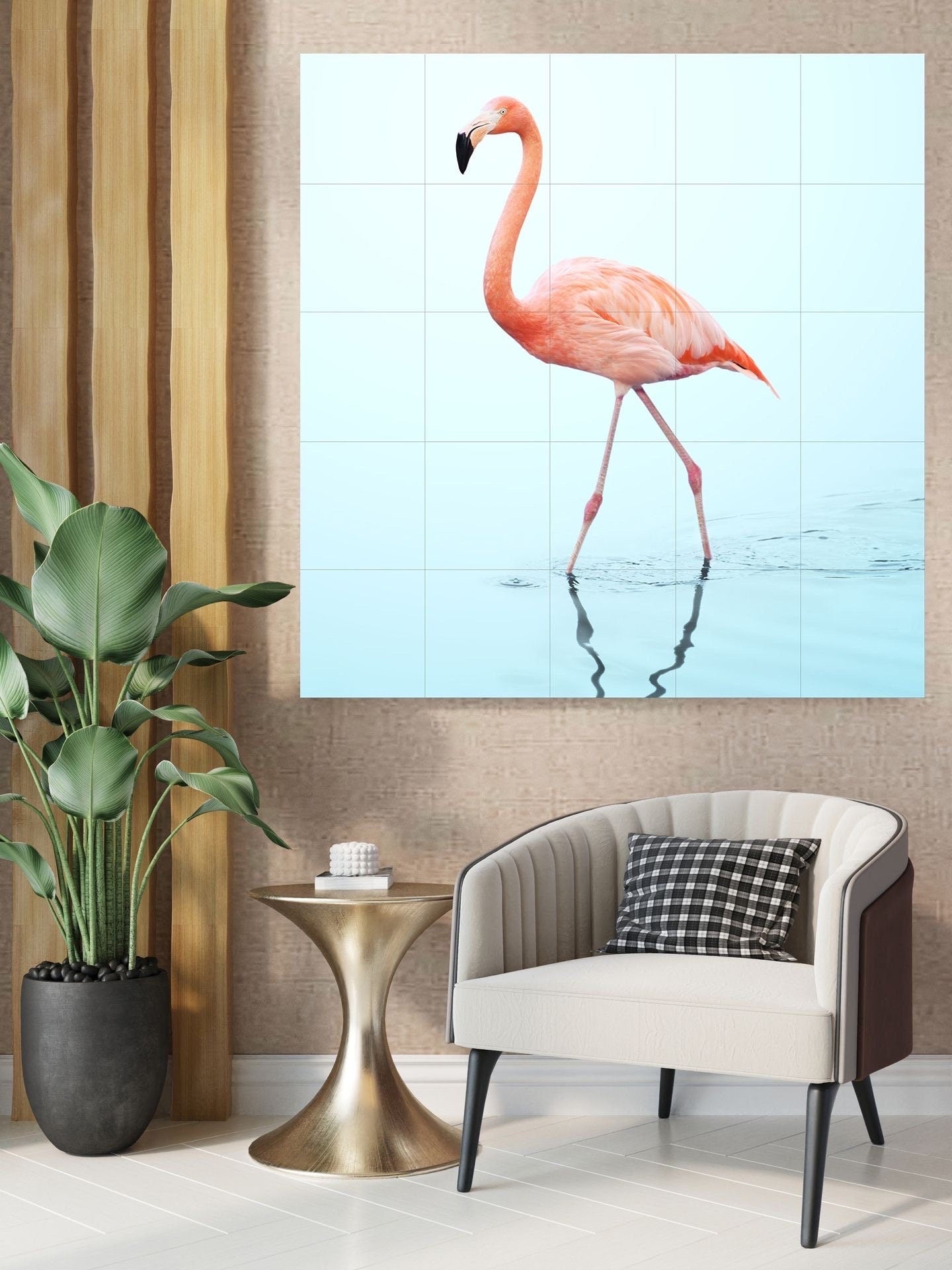 Tile Mural/Mosaic Ceramic Panel of Pink Flamingo- Tropical Bird Mural - Bird Print - Bird Art - Flamingo Print - Bird Wall Art - Bird Mosaic