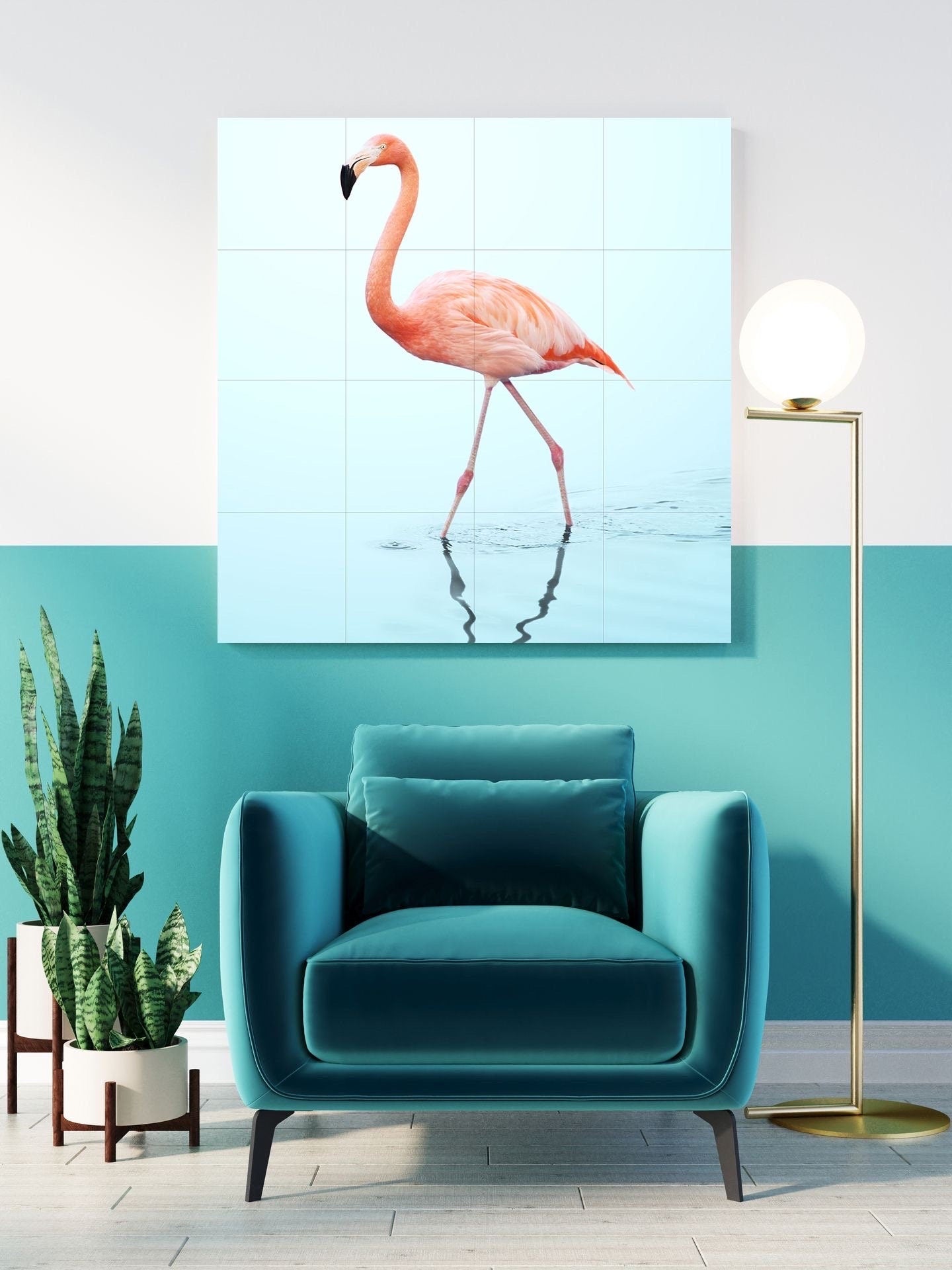 Tile Mural/Mosaic Ceramic Panel of Pink Flamingo- Tropical Bird Mural - Bird Print - Bird Art - Flamingo Print - Bird Wall Art - Bird Mosaic