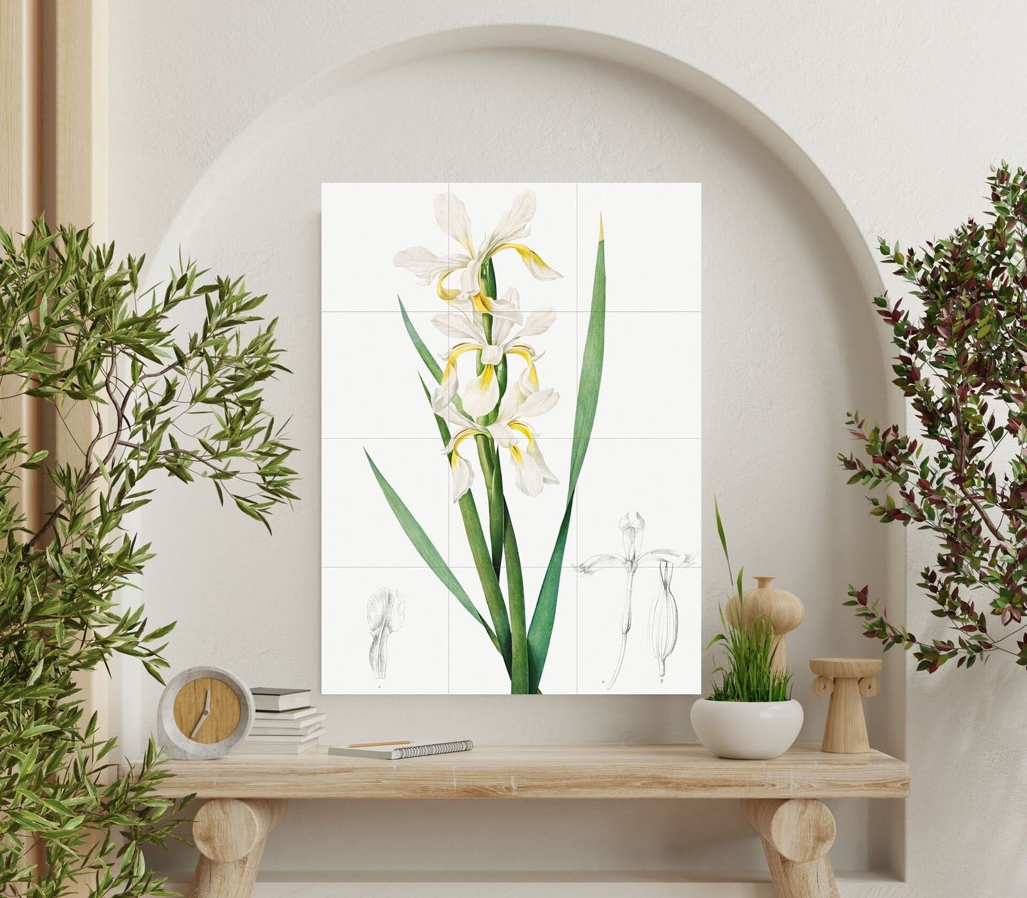 Tile Mural/Mosaic Ceramic Panel Gold - banded Iris Flower - Pierre-Joseph Redoute - Flower Wall Art - Vintage Botanical Print - Floral Wall