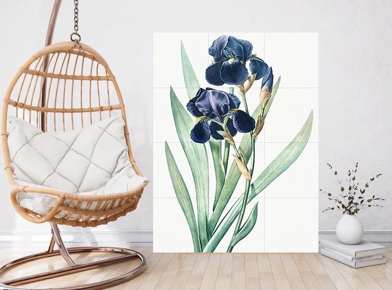 Tile Mural/Mosaic Ceramic Panel German Iris Flower - Pierre-Joseph Redoute - Flower Wall Art - Vintage Botanical Print - Floral Wall Art