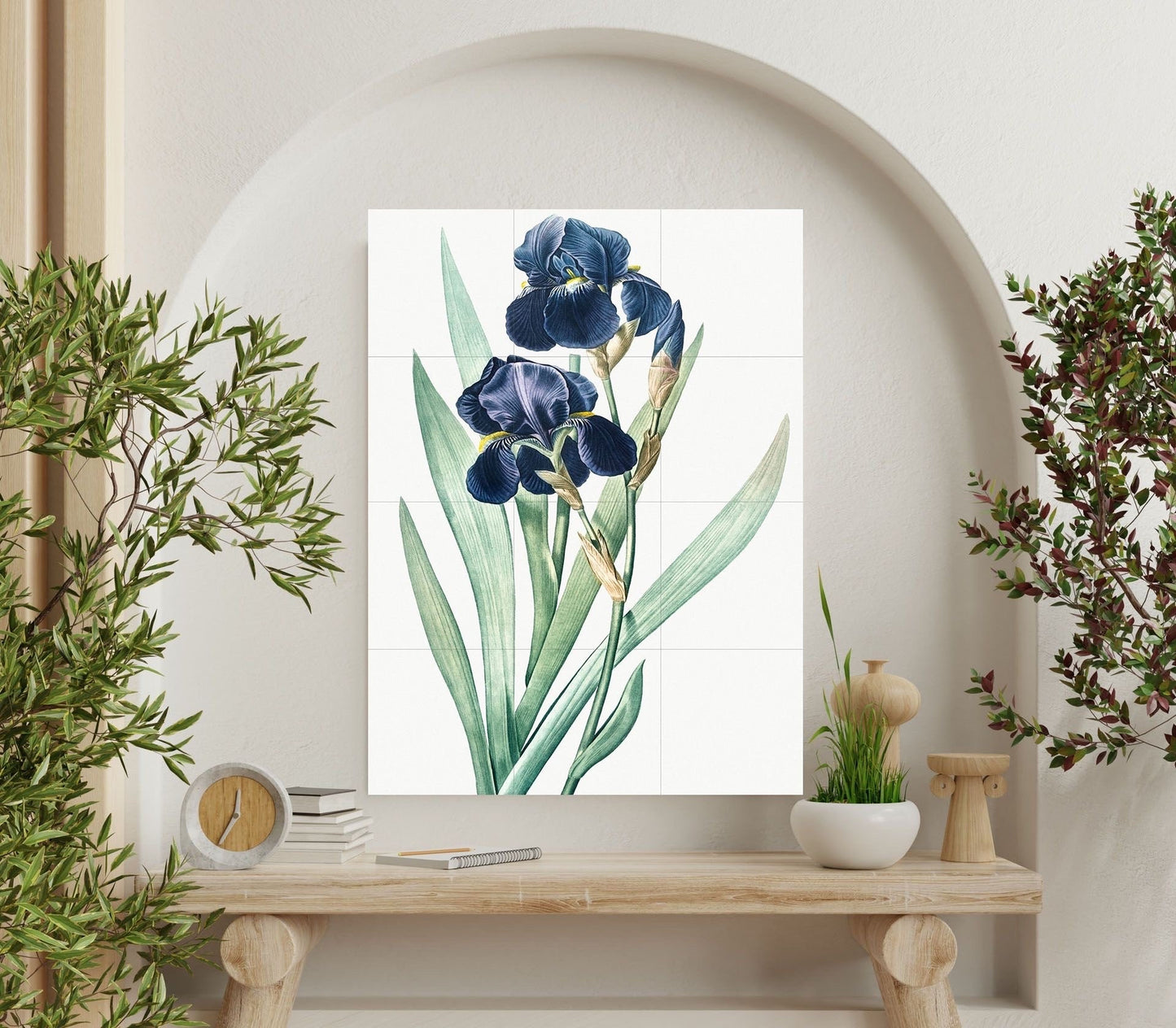 Tile Mural/Mosaic Ceramic Panel German Iris Flower - Pierre-Joseph Redoute - Flower Wall Art - Vintage Botanical Print - Floral Wall Art
