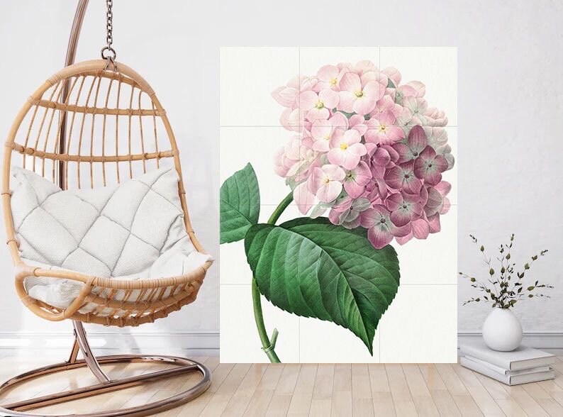 Tile Mural/Mosaic Ceramic Panel Hydrangea Flower - Pierre-Joseph Redoute - Flower Wall Art - Vintage Botanical Print - Floral Wall Art