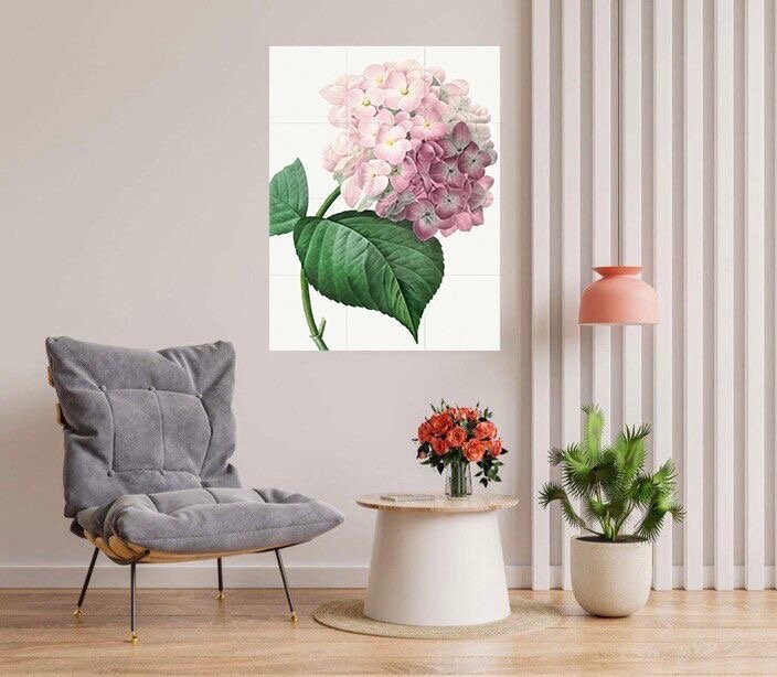 Tile Mural/Mosaic Ceramic Panel Hydrangea Flower - Pierre-Joseph Redoute - Flower Wall Art - Vintage Botanical Print - Floral Wall Art