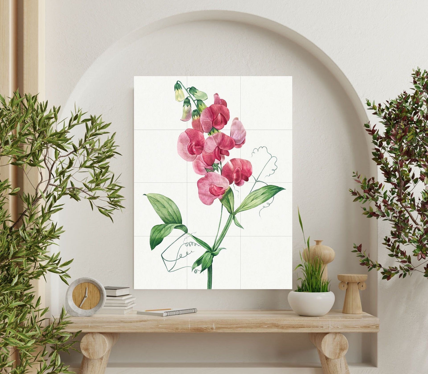 Tile Mural/Mosaic Ceramic Everlasting Pea Orchid Flower - Pierre-Joseph Redoute - Flower Wall Art - Vintage Botanical Print -Floral Wall Art