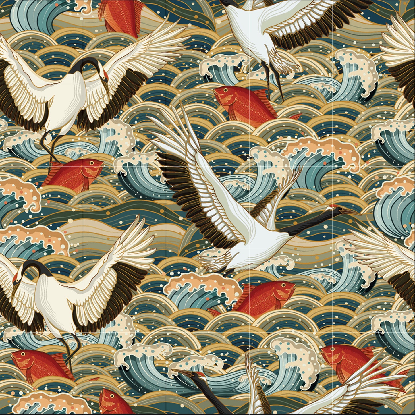 Tile Mural/Mosaic Ceramic Panel of Flying Heron - Heron Bird Print- Bird Mural - Japanese Mural -Japanese Art - Bird Mosaic - Heron Wall Art