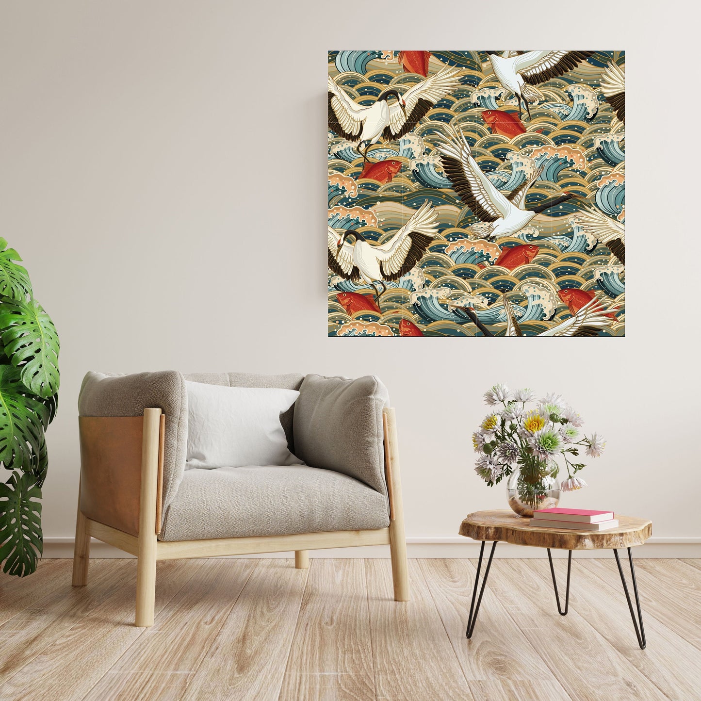 Tile Mural/Mosaic Ceramic Panel of Flying Heron - Heron Bird Print- Bird Mural - Japanese Mural -Japanese Art - Bird Mosaic - Heron Wall Art