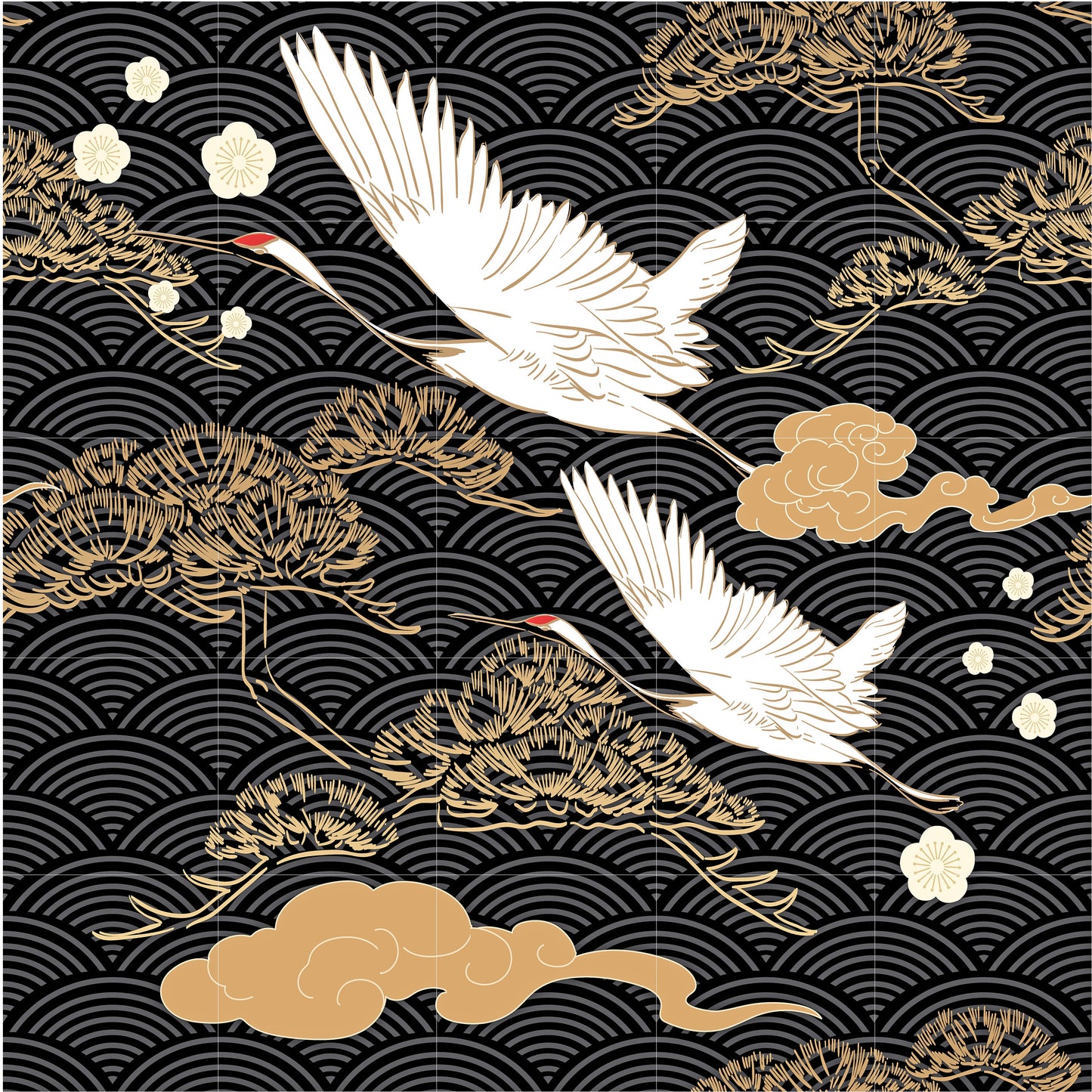 Tile Mural/Mosaic Ceramic Panel of Flying Heron - Heron Bird Print- Bird Mural - Japanese Mural -Japanese Art - Bird Mosaic - Heron Wall Art
