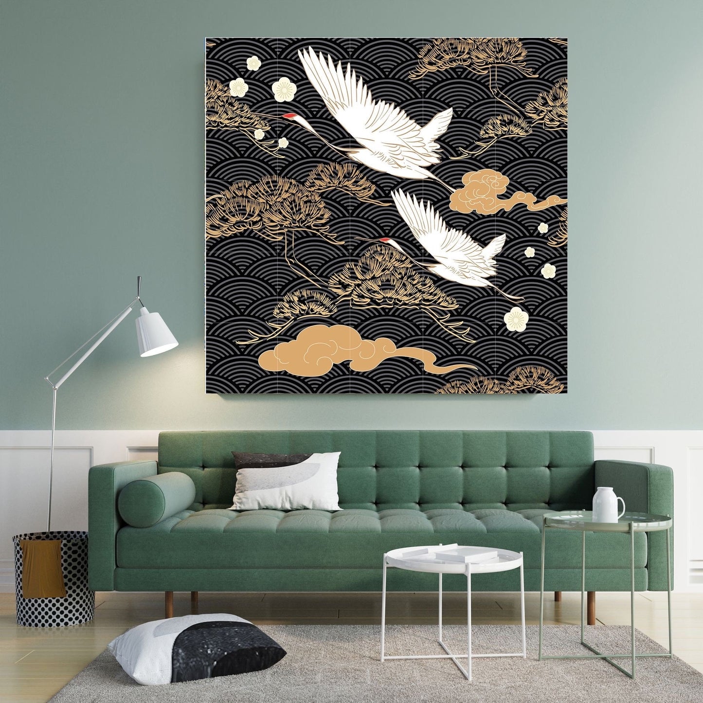 Tile Mural/Mosaic Ceramic Panel of Flying Heron - Heron Bird Print- Bird Mural - Japanese Mural -Japanese Art - Bird Mosaic - Heron Wall Art