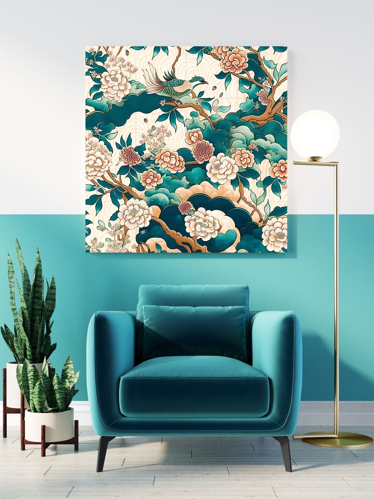 Tile Mural/Mosaic Ceramic Panel of Bird and Flower - Bird And Flower Wall Art - Bird Mural- Bird Print - Japanese Mural - Japanese Art Print