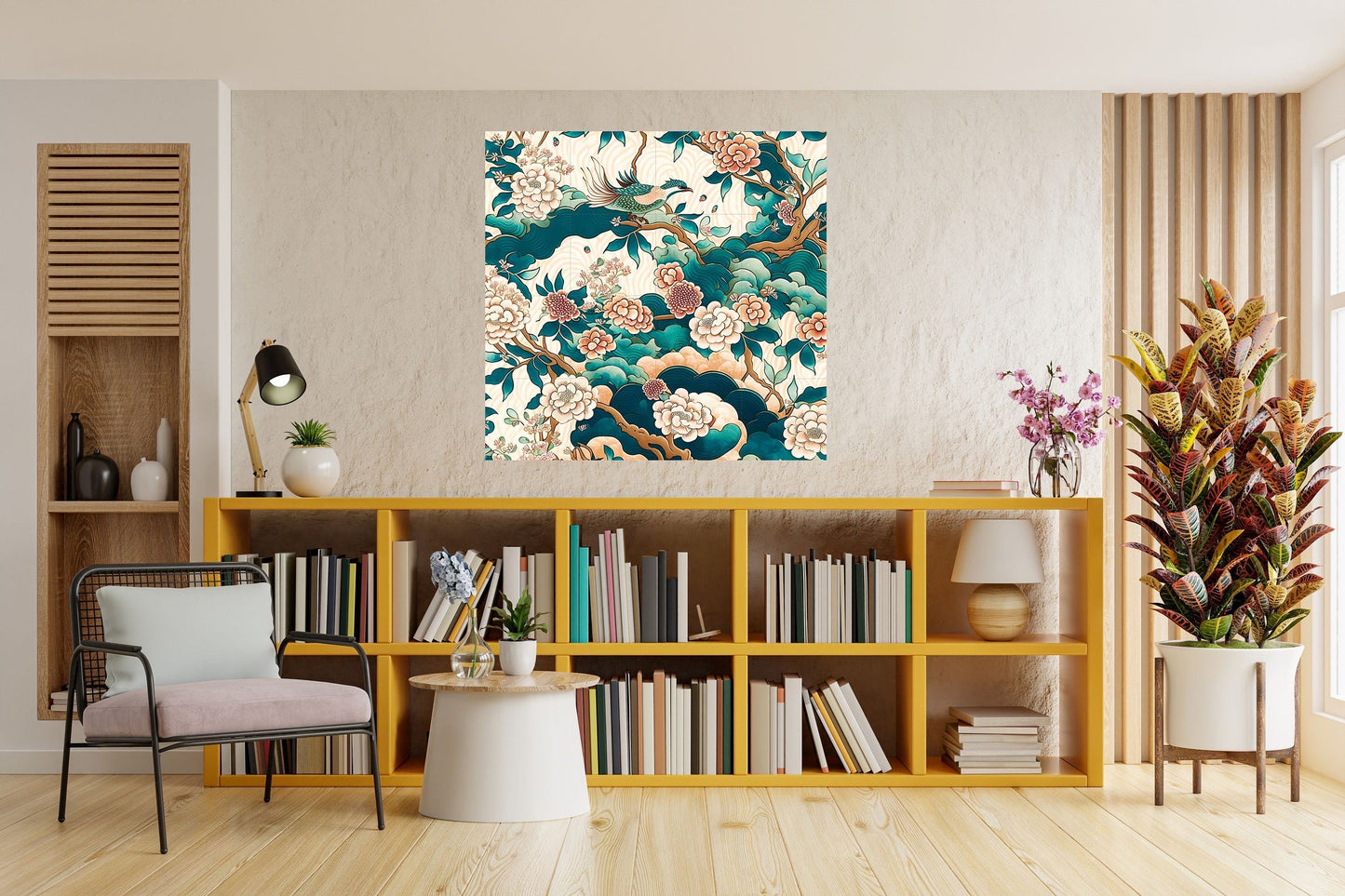 Tile Mural/Mosaic Ceramic Panel of Bird and Flower - Bird And Flower Wall Art - Bird Mural- Bird Print - Japanese Mural - Japanese Art Print