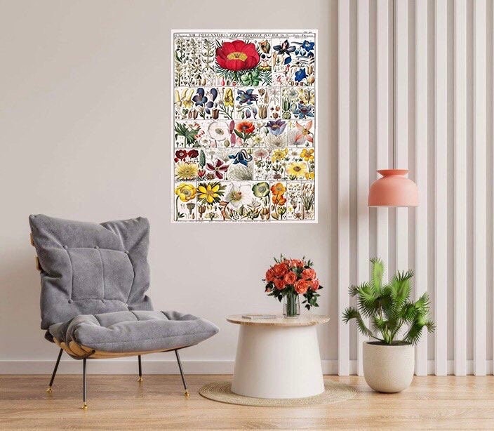 Tile Mural/Mosaic Ceramic Vintage Botanical Print Wildflowers - Larousse -Nature Wall Art - Flower Illustration - Larousse - Kitchen Mural