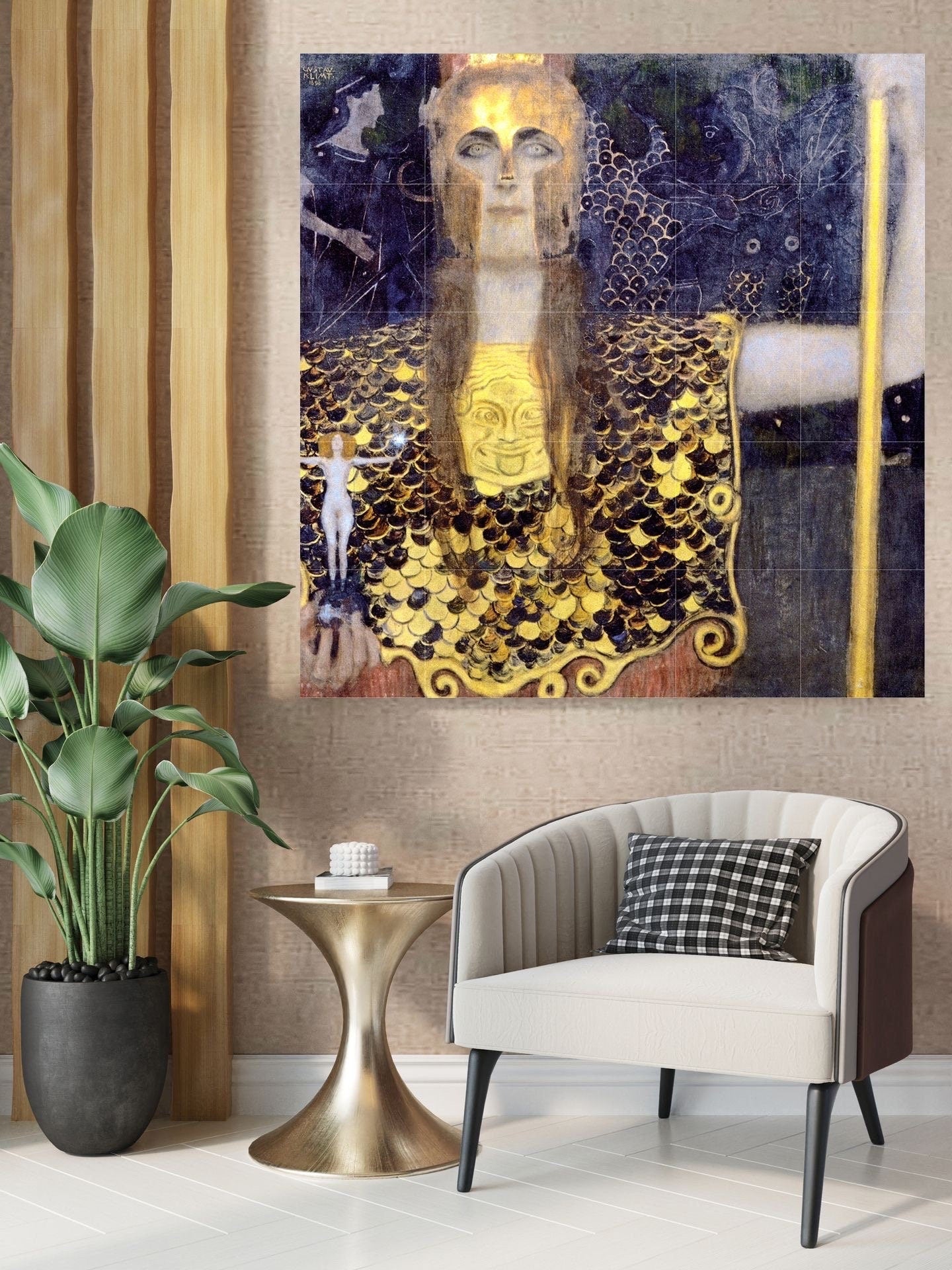 Tile Mural/Mosaic Ceramic Panel of Gustav Klimt Pallas Athena Print- Klimt Wall Art - Gustav Klimt Painting- Klimt Prints - Gustav Klimt Art