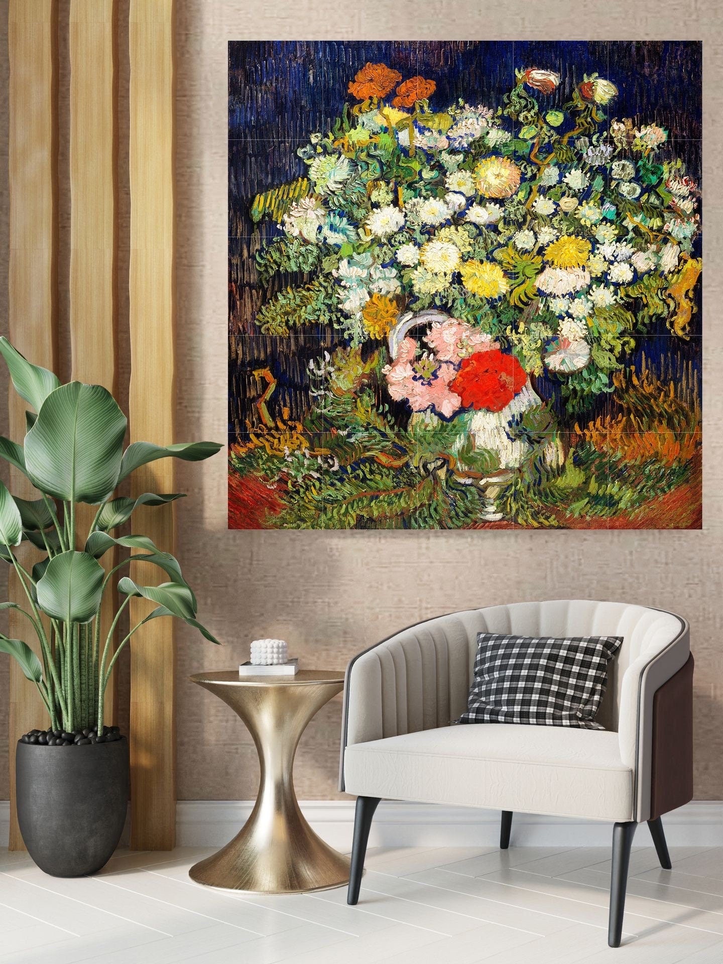 Tile Mural/Mosaic Ceramic Panel of Vincent Van Gogh Bouquet of Flowers - Van Gogh prints -Flower Mural - Gloss Tiles - Floral Tile Mosaic