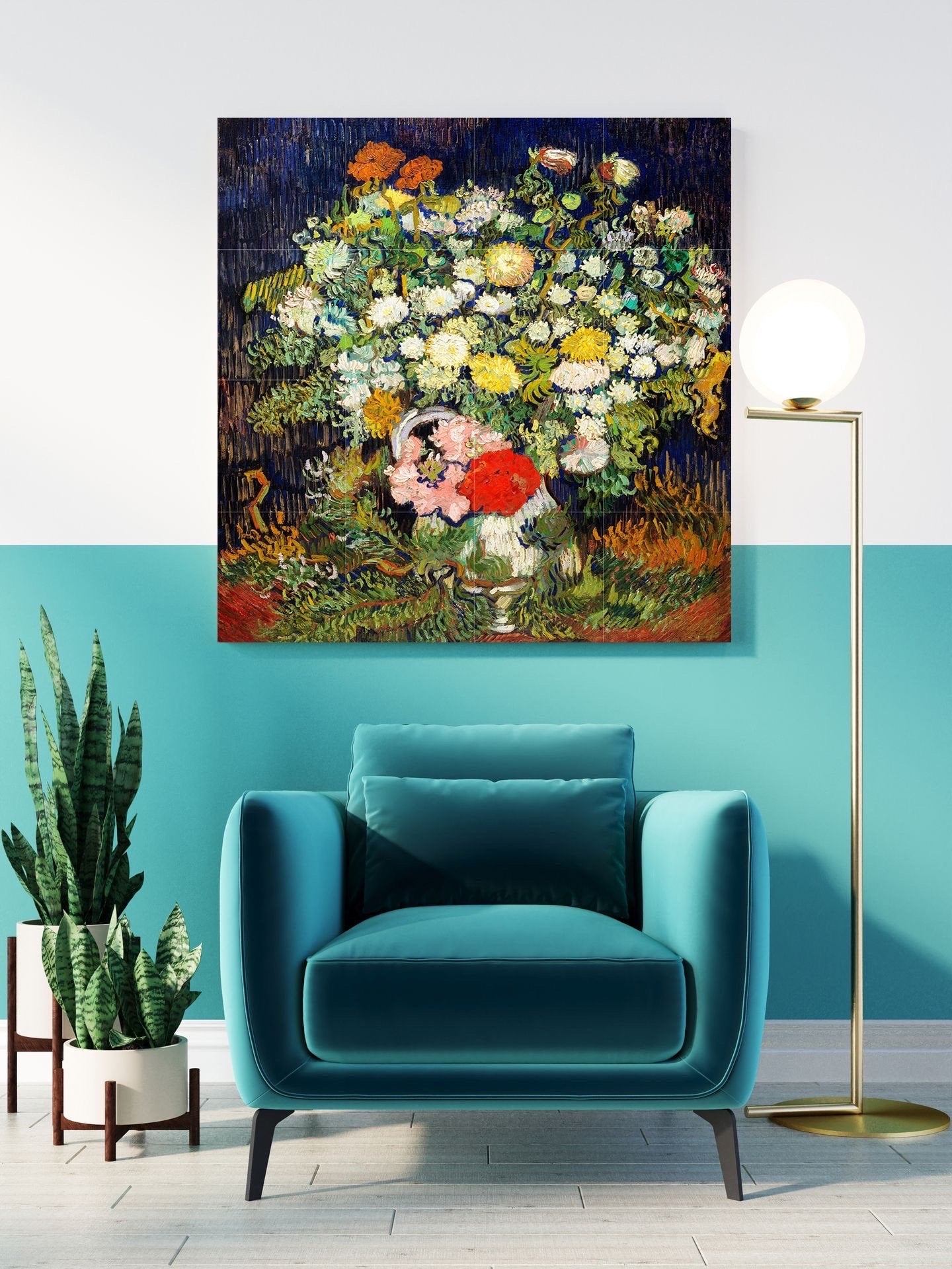 Tile Mural/Mosaic Ceramic Panel of Vincent Van Gogh Bouquet of Flowers - Van Gogh prints -Flower Mural - Gloss Tiles - Floral Tile Mosaic