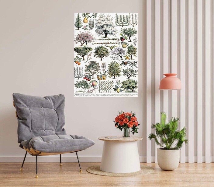 Tile Mural/Mosaic Ceramic Vintage Tree Wall Art - Plant Illustration - Larousse - Plant Wall Art - Kitchen Mural - Vintage Botanical Print