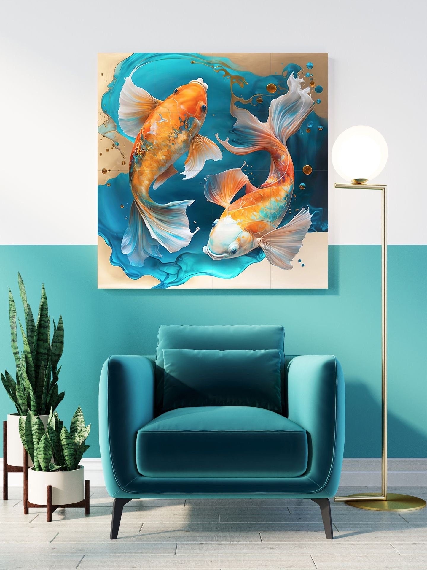 Tile Mural/Mosaic Ceramic Panel of Japanese Koi fish pond - Koi Fish print - Japanese Art - Tile Mural - Gloss Tiles - Koi Fish Art Mural