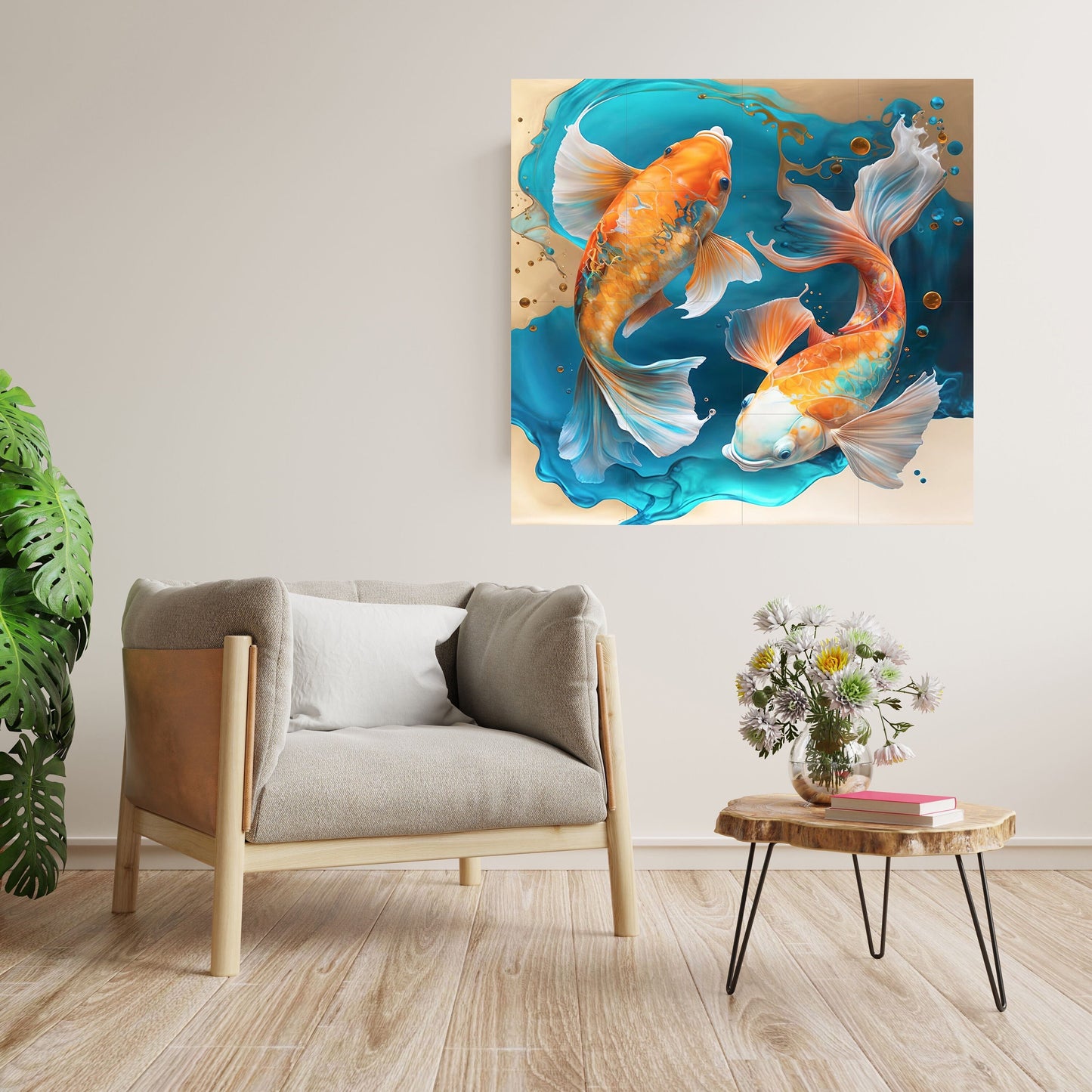 Tile Mural/Mosaic Ceramic Panel of Japanese Koi fish pond - Koi Fish print - Japanese Art - Tile Mural - Gloss Tiles - Koi Fish Art Mural