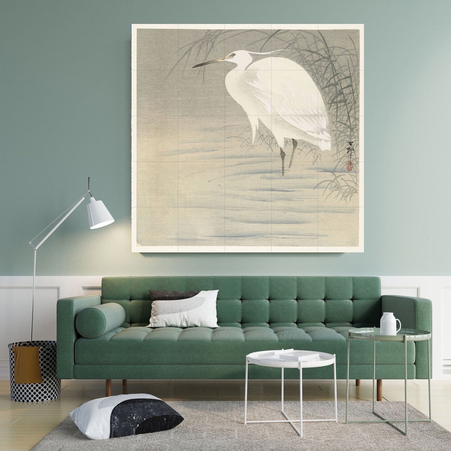 Tile Mural/Mosaic Ceramic Panel of Little Egret - Ohara Koson Prints - Gloss Tiles - Bird Mosaic Art - Heron Bird Painting - Japanese Mural
