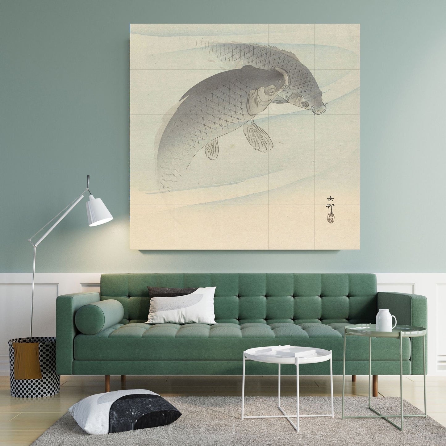Tile Mural/Mosaic Ceramic Panel of Two Carps - Ohara Koson - Koson Art Prints - Tile Mural - Gloss Tiles -Fish Mural - Carp Wall Art Print