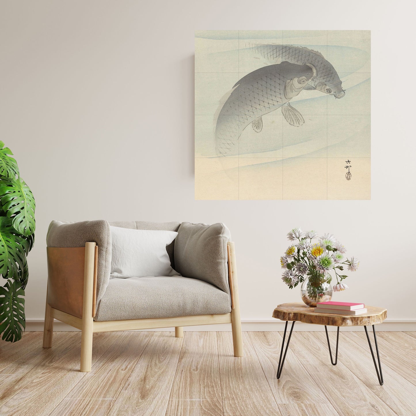 Tile Mural/Mosaic Ceramic Panel of Two Carps - Ohara Koson - Koson Art Prints - Tile Mural - Gloss Tiles -Fish Mural - Carp Wall Art Print