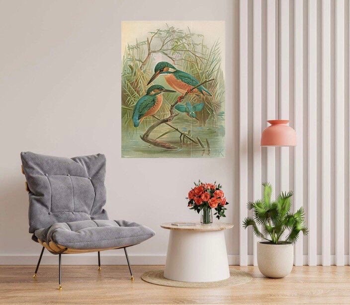 Tile Mural/Mosaic Ceramic Panel of Kingfisher Birds- Johann Friedrich Neumann - Bird Print - Bird Mural- Vintage Birds Print - Bird Wall Art