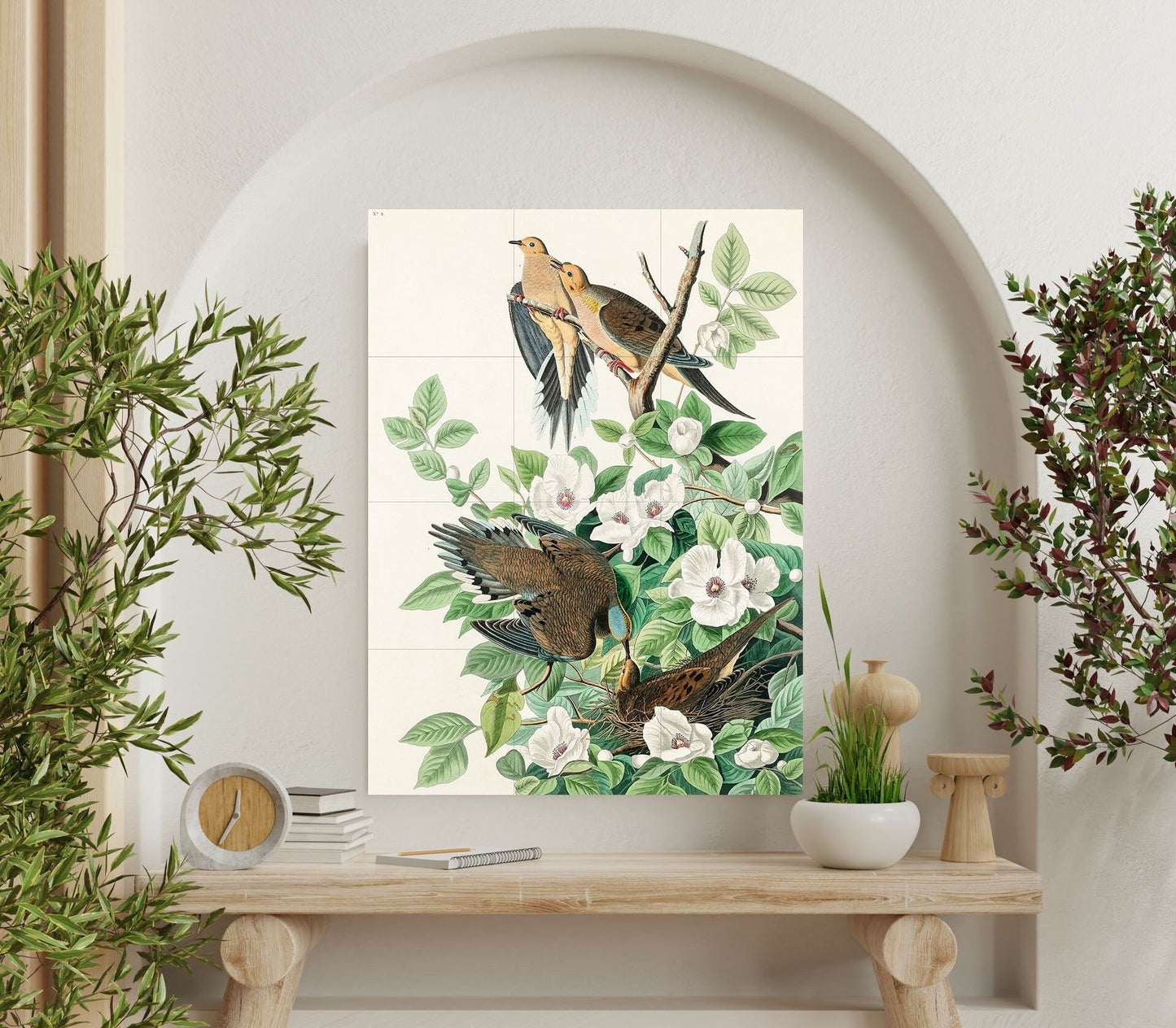 Tile Mural/Mosaic Ceramic Panel of Carolina Pigeon Birds -John James Audubon- Bird Print - Bird Mural -Bird and Flower Decor - Bird Wall Art