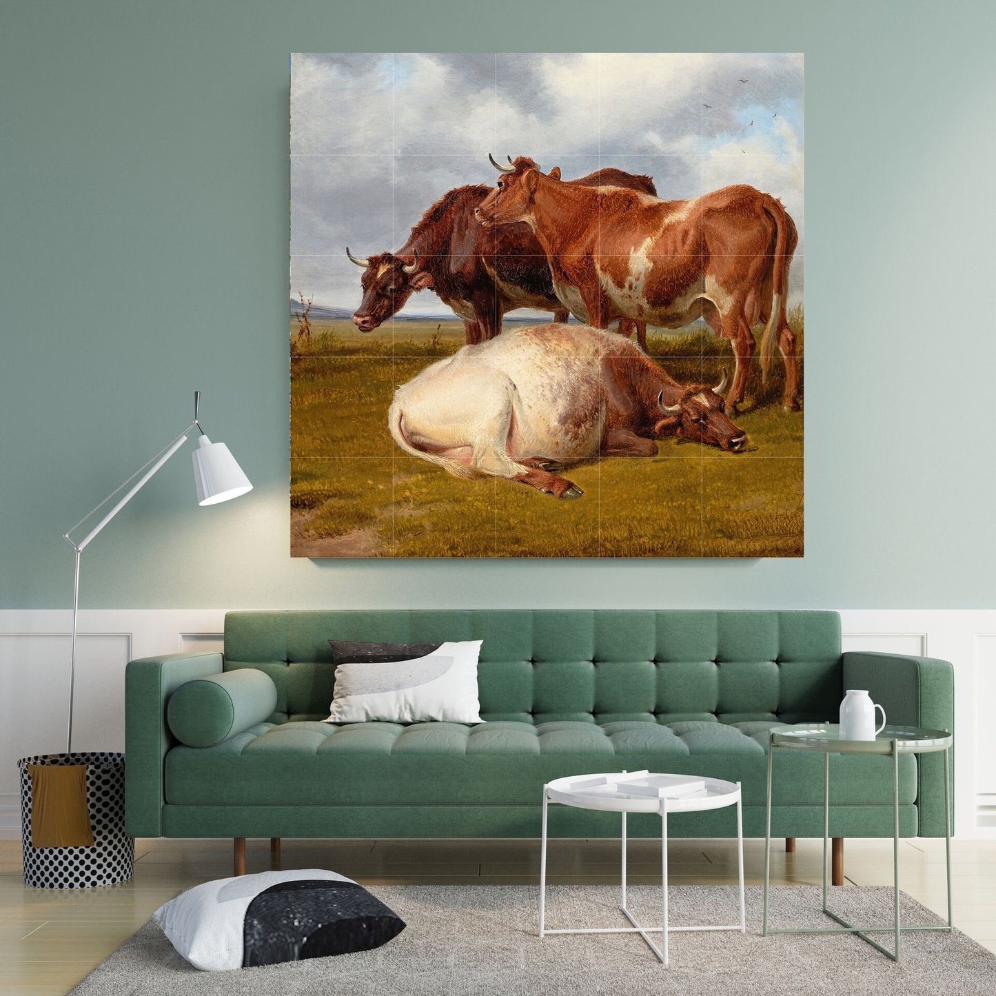 Tile Mural/Mosaic Ceramic Panel of Cow Painting - Countryside Mural - Cow Wall Art - Tile Mural - Gloss Tiles - Cow Tile Mosaic - Cow Art