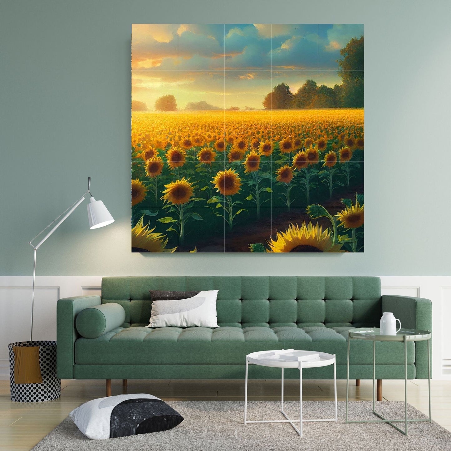 Tile Mural/Mosaic Ceramic Panel of a Sunflower Field - Beautiful Landscape - Flower Mural - Tile Mural - Gloss Tiles - Floral Tile Mosaic