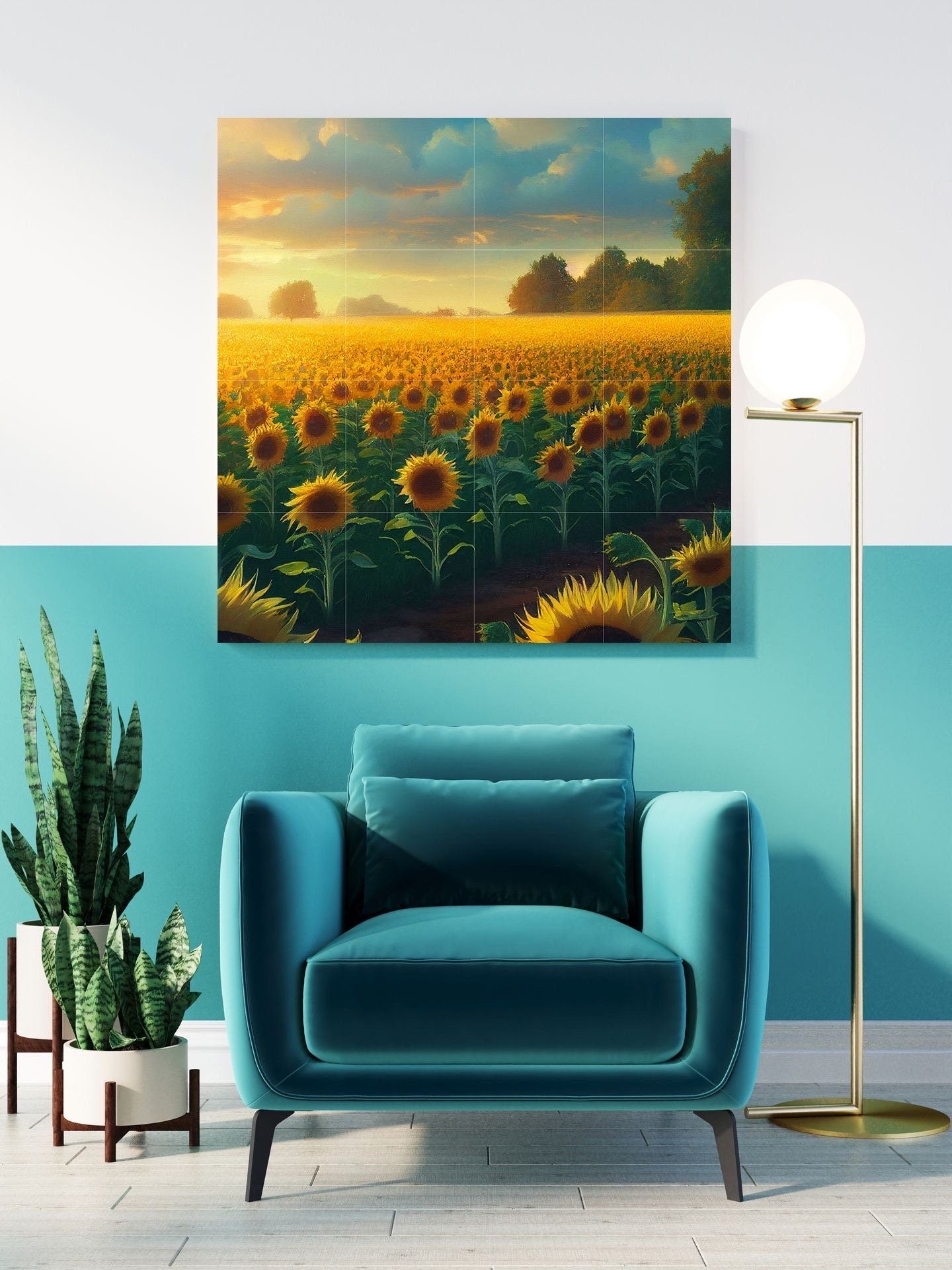 Tile Mural/Mosaic Ceramic Panel of a Sunflower Field - Beautiful Landscape - Flower Mural - Tile Mural - Gloss Tiles - Floral Tile Mosaic