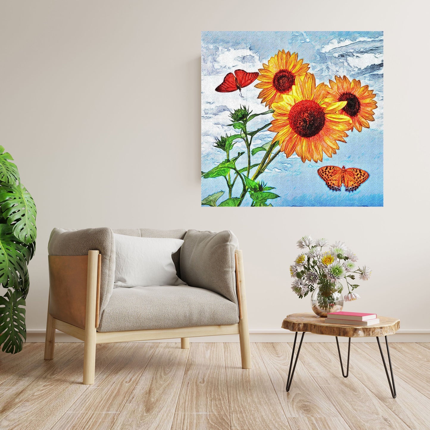 Tile Mural/Mosaic Ceramic Panel of Sunflower Art Print - Watercolour Flower - Flower Mural - Tile Mural - Gloss Tiles - Floral Tile Mosaic