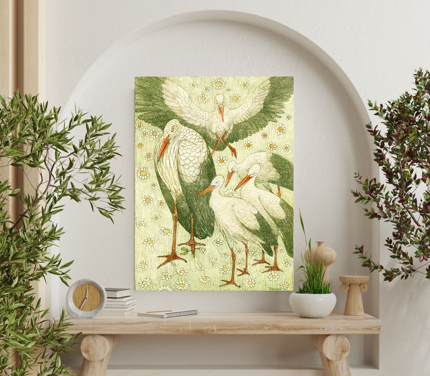 Tile Mural/Mosaic Ceramic Panel of Five Storks - Theo Van Hoytema - Bird Print - Stork Bird Print - Birds Print - Bird Art - Vintage Birds