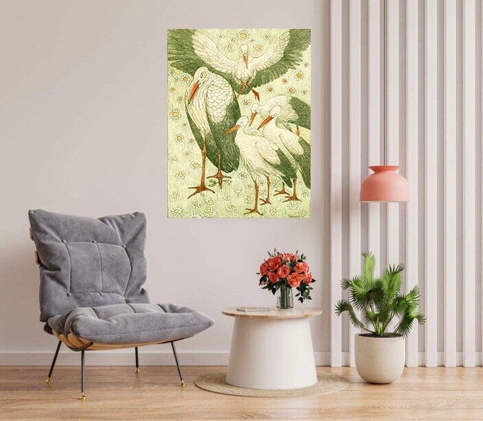 Tile Mural/Mosaic Ceramic Panel of Five Storks - Theo Van Hoytema - Bird Print - Stork Bird Print - Birds Print - Bird Art - Vintage Birds