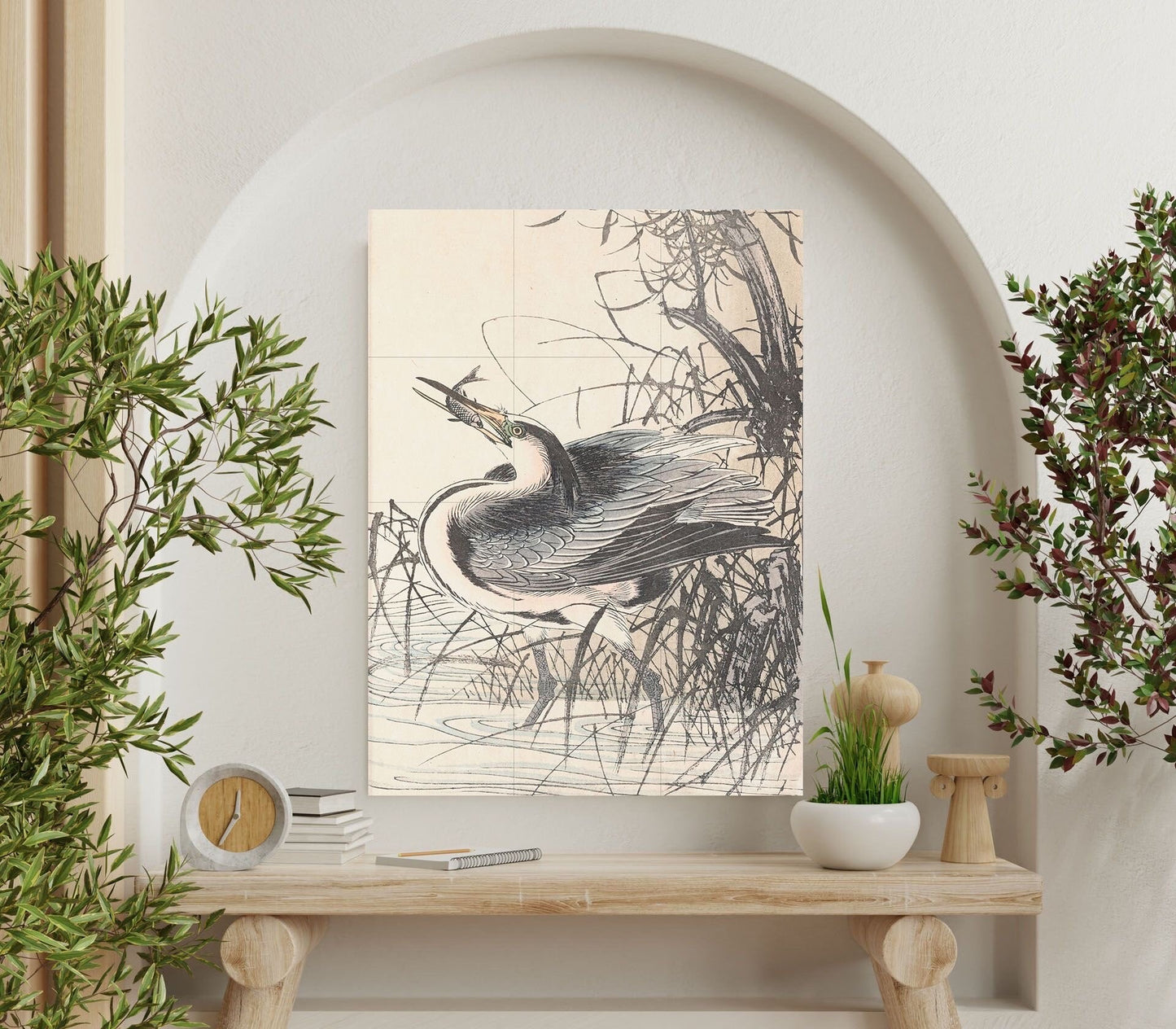 Tile Mural/Mosaic Ceramic Panel of Heron - Imao Keinen - Japanese Art Bird Mural- Heron Bird Print - Bird Mosaic - Vintage Japanese Mural