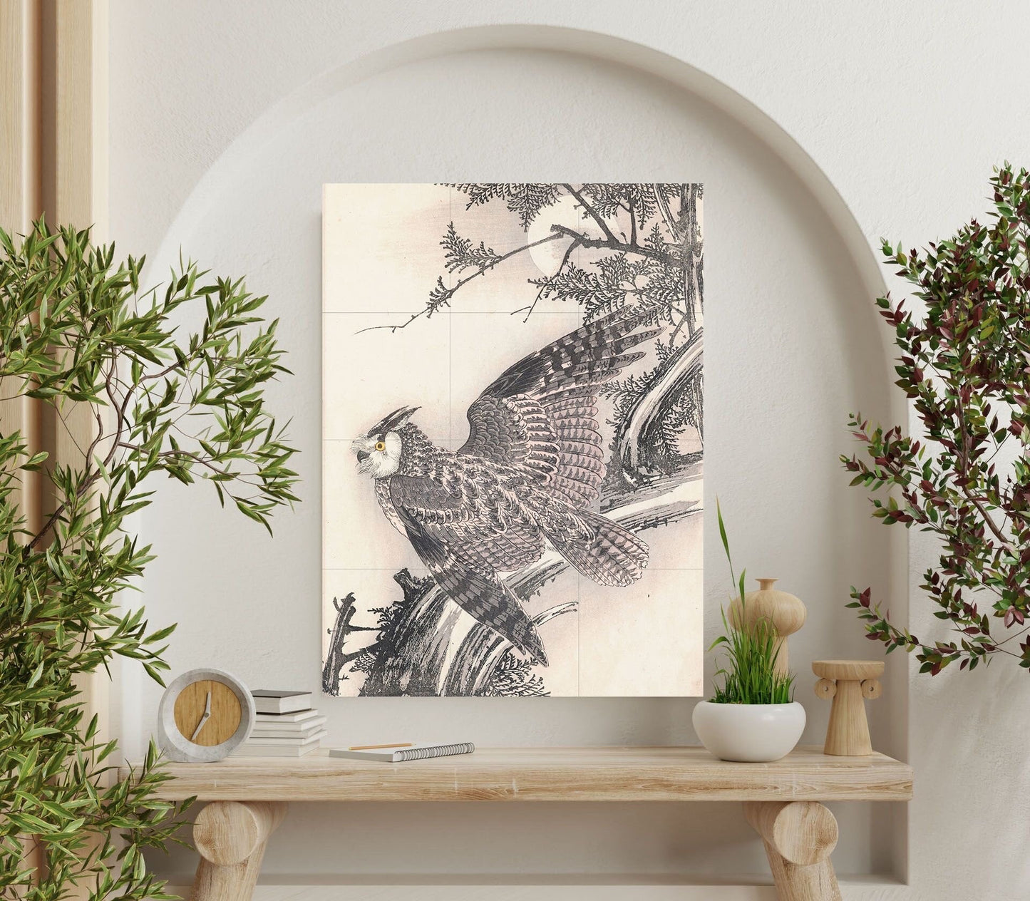 Tile Mural/Mosaic Ceramic Panel of Owl - Imao Keinen - Japanese Art Bird Mural- Owl Bird Print - Bird Mosaic - Vintage Japanese Mural
