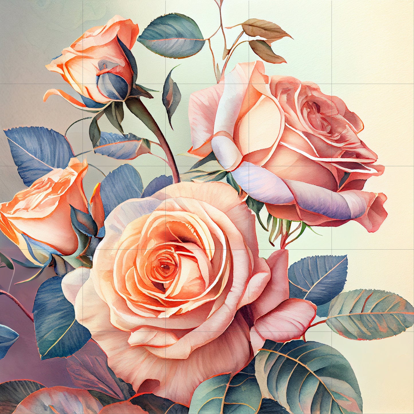 Tile Mural/Mosaic Ceramic Panel of Roses - Flower Wall Art-Vintage Botanical Print -Rose Print -Rose Home Decor -Flower Mural -Flower Mosaic