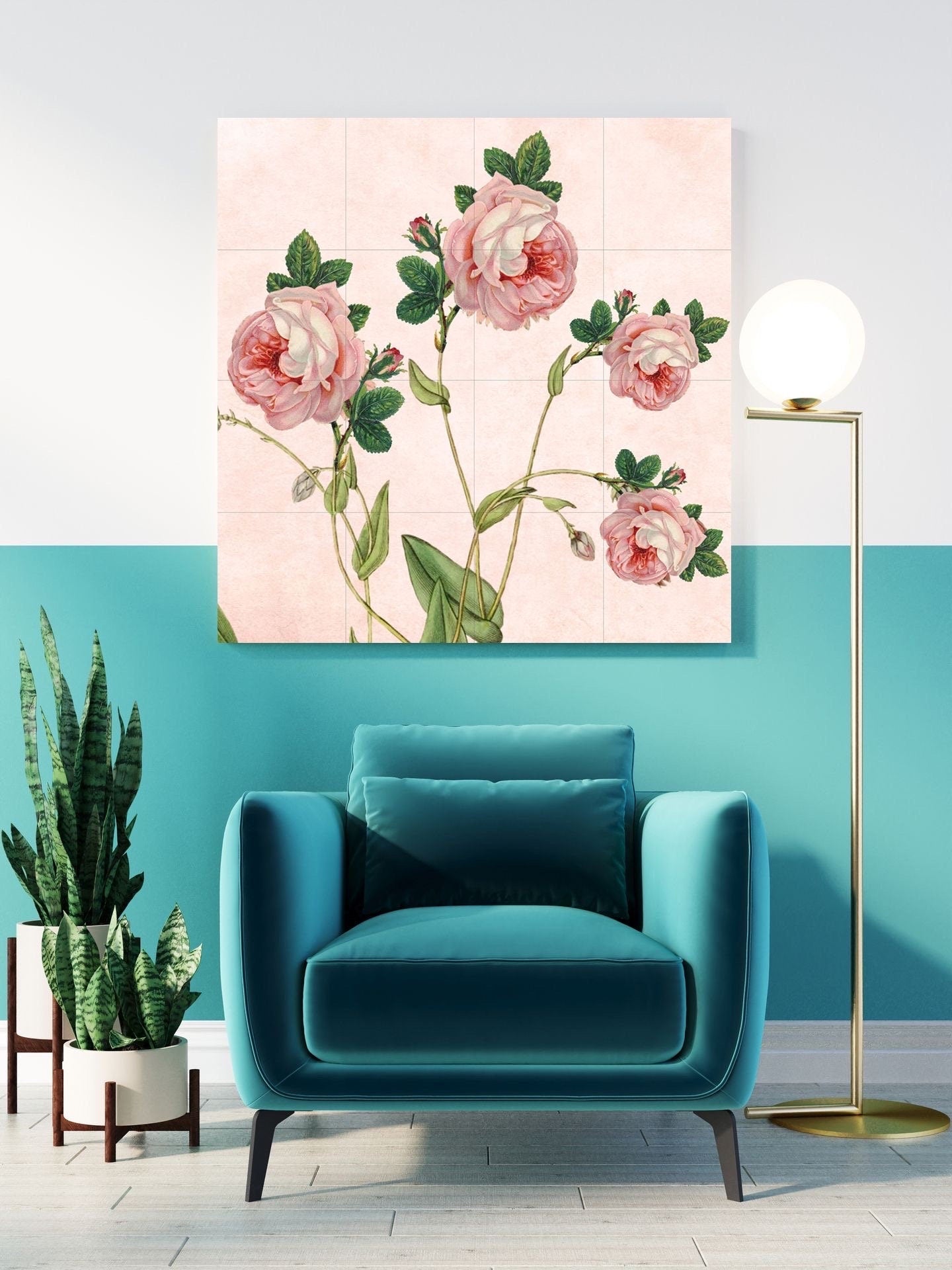 Tile Mural/Mosaic Ceramic Panel of Roses - Flower Wall Art-Vintage Botanical Print -Rose Print -Rose Home Decor -Flower Mural -Flower Mosaic