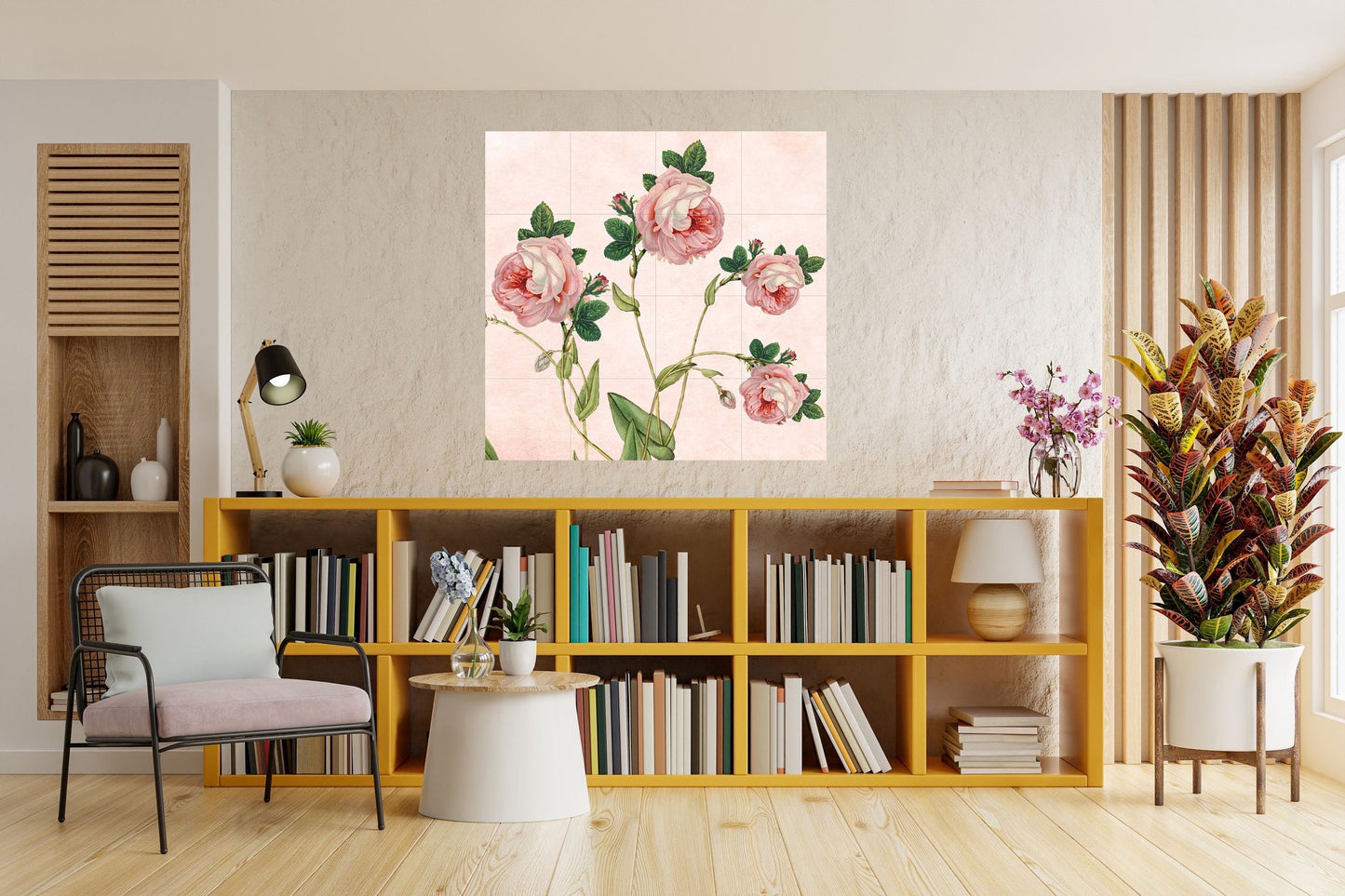 Tile Mural/Mosaic Ceramic Panel of Roses - Flower Wall Art-Vintage Botanical Print -Rose Print -Rose Home Decor -Flower Mural -Flower Mosaic
